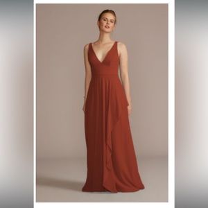 David’s Bridal Cinnamon V Neck Bridesmaids Dress w/ Cascade - Size 14 - Unworn